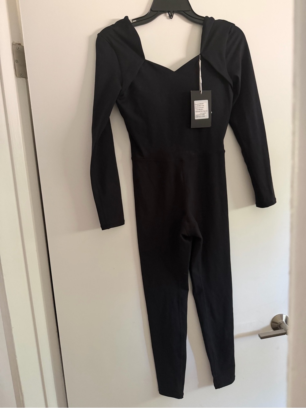 NWT LOVESOFT Black Long-Sleeve spandex Jumpsuit with Sweetheart Neckline size S